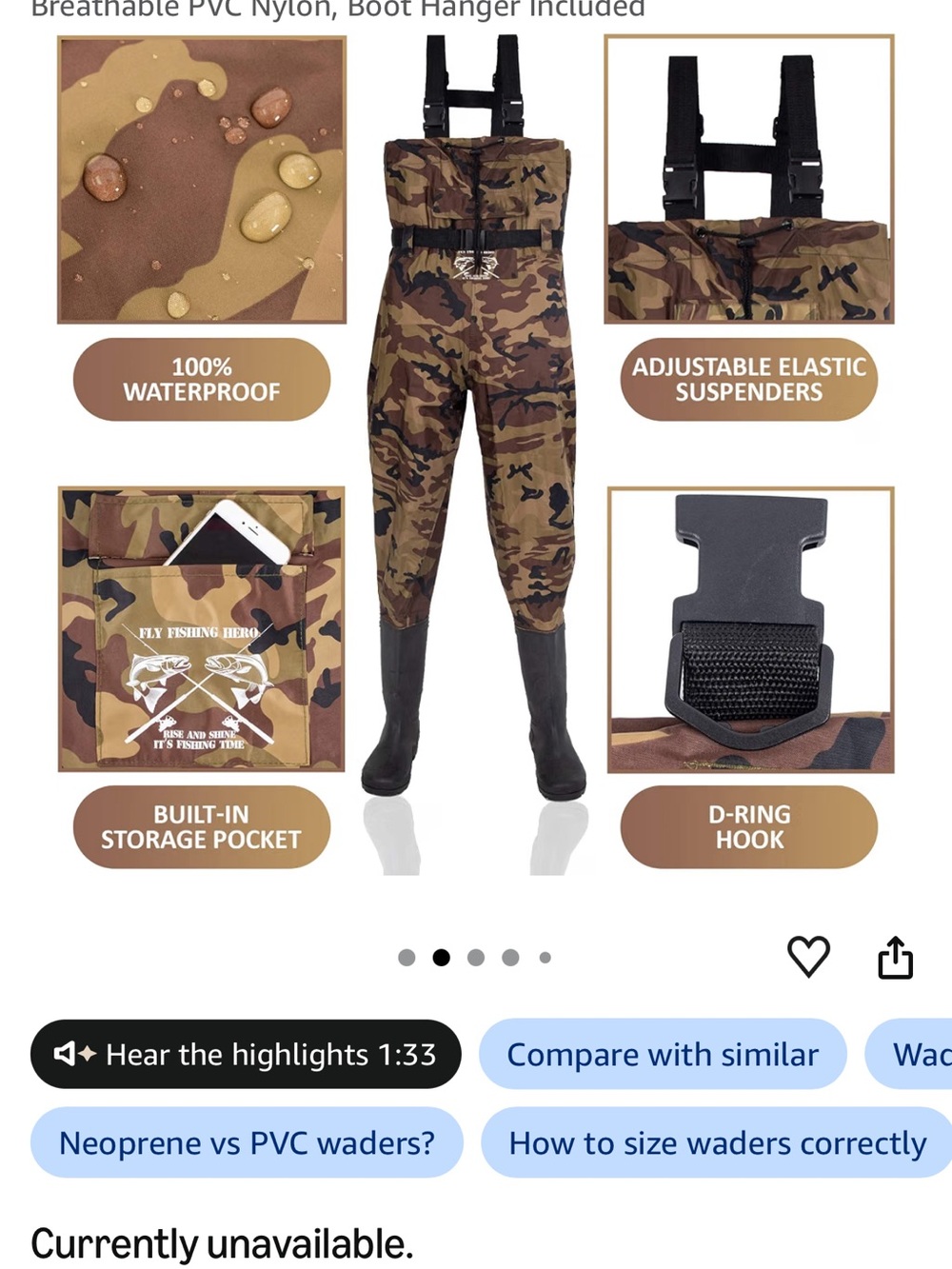 Camouflage Fishing Waders with Built-In Pocket